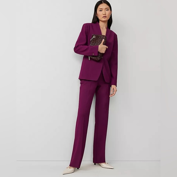 Ann Taylor The Petite Long Collarless Blazer Bi-Stretch Plum Burst 00P new - Picture 6 of 13